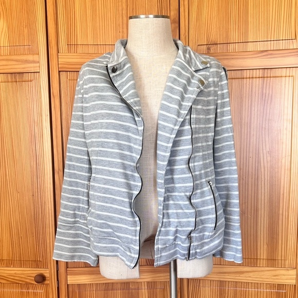 Pixley Large Grey White Stripe Thick & Cozy Motorcycle Jacket Bikercore - Picture 4 of 12